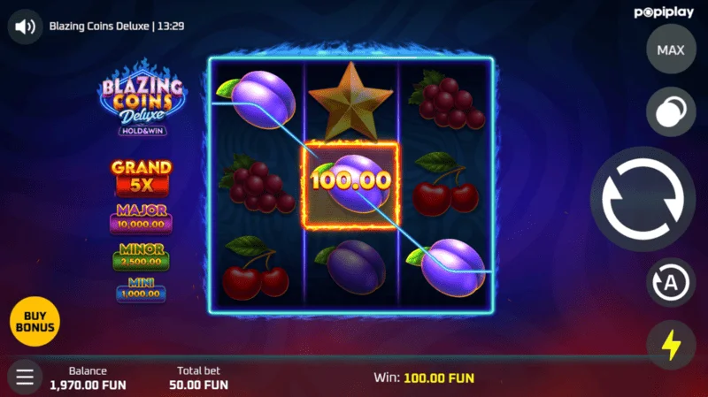 Blazing Coins Deluxe grundspelsvinst