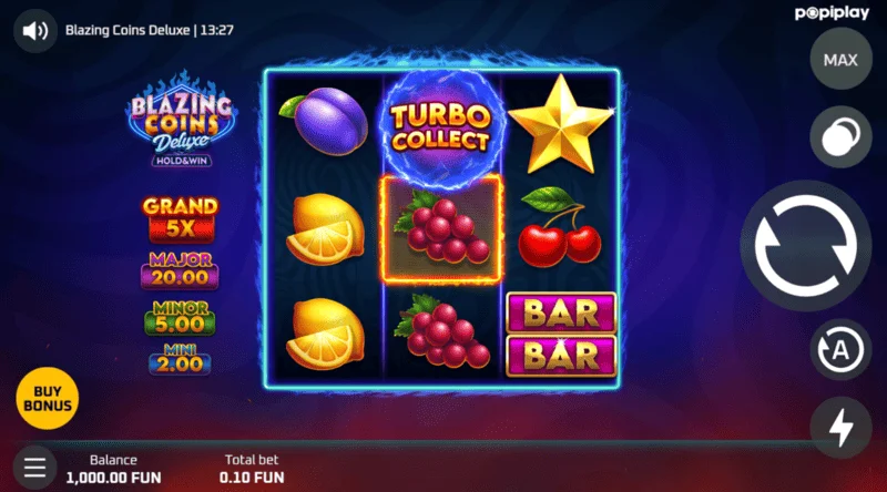 Blazing Coins Deluxe spelskärm