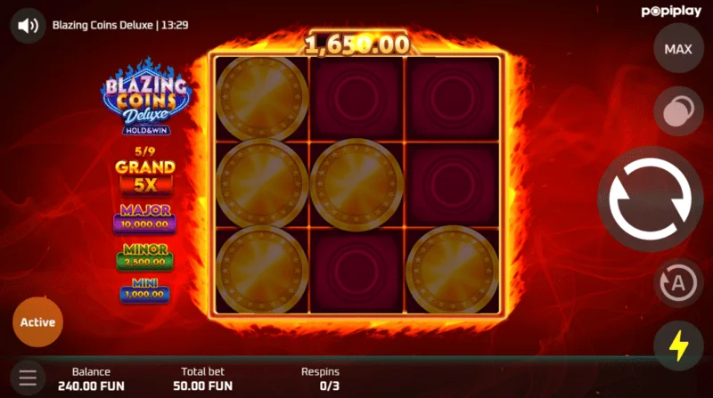 Blazing Coins Deluxe respin spelskärm